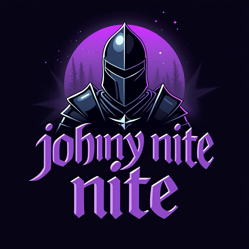  design a logo, in a surrealism style. knight black and purple graffiti capitals, with the text 'johnny nite'.