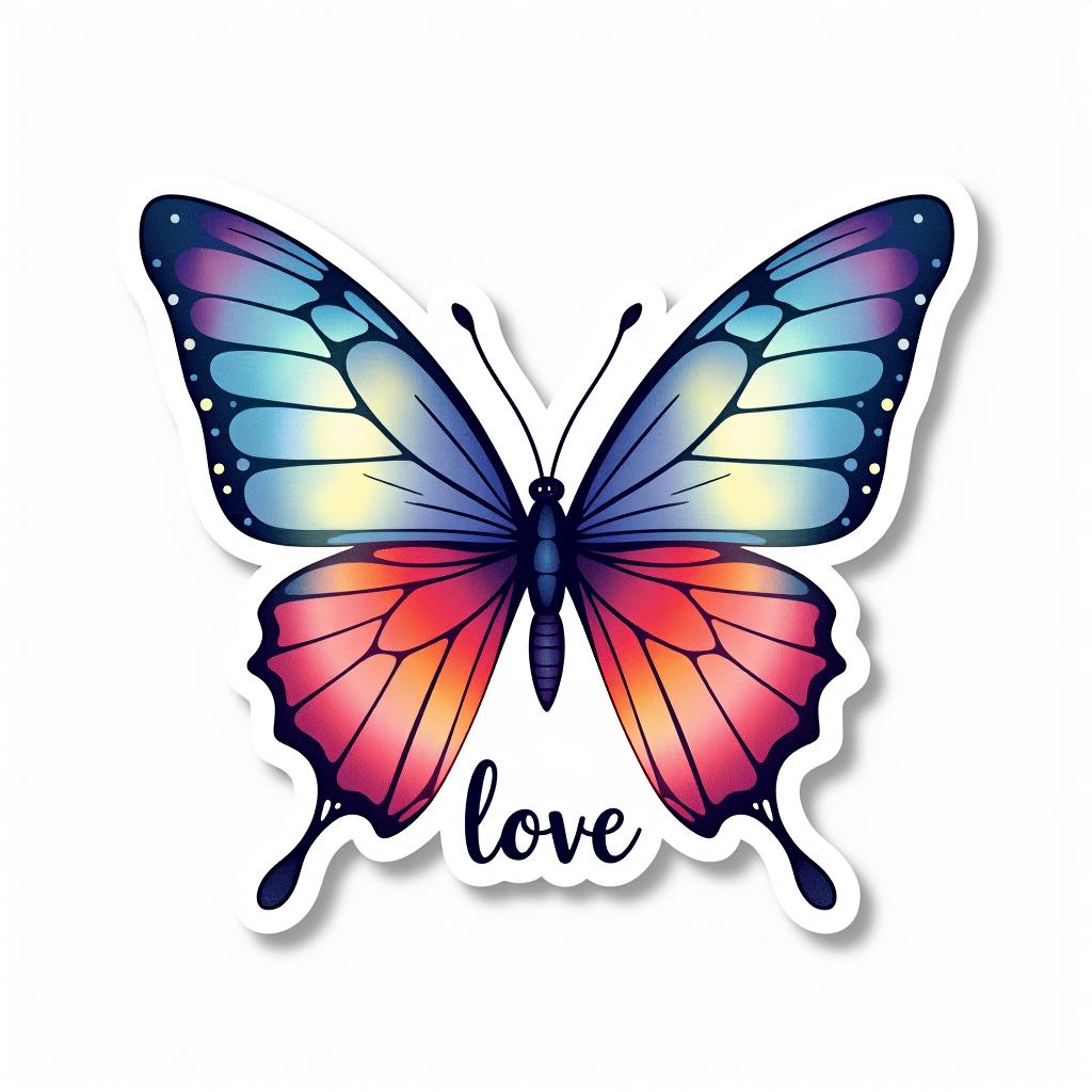  design a logo, custom sticker design on an isolated white background decorated by watercolor butterfly, with the text ‘love’