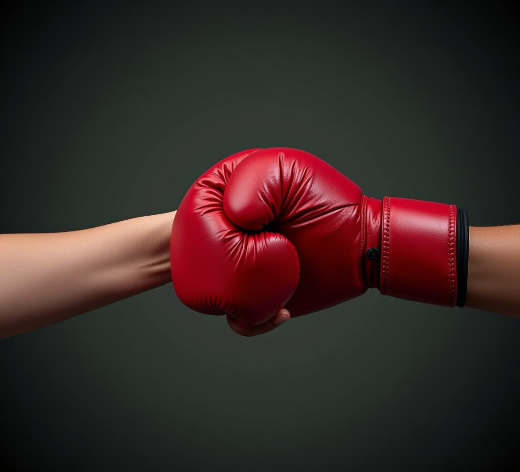  woman arm and hand is wearing boxing grove and is hooking or fighting with someone or against something, breast cancer campaign.