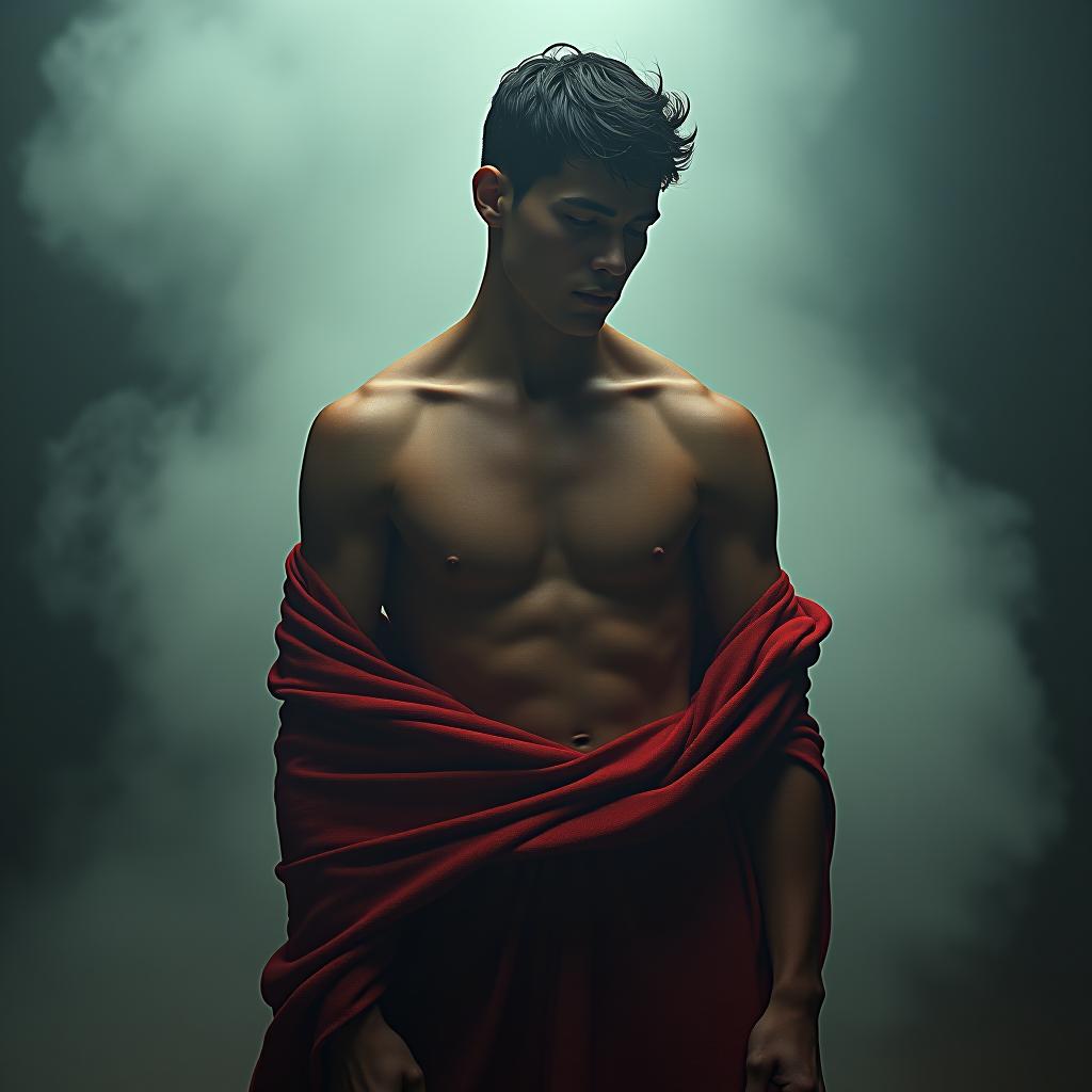  naked man hyperrealistic, full body, detailed clothing, highly detailed, cinematic lighting, stunningly beautiful, intricate, sharp focus, f/1. 8, 85mm, (centered image composition), (professionally color graded), ((bright soft diffused light)), volumetric fog, trending on instagram, trending on tumblr, HDR 4K, 8K