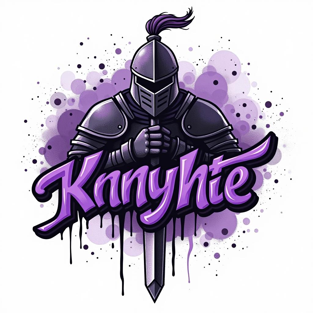  design a logo, in a pencil style. knight graffiti purple and black, with the text 'johnny nite'.