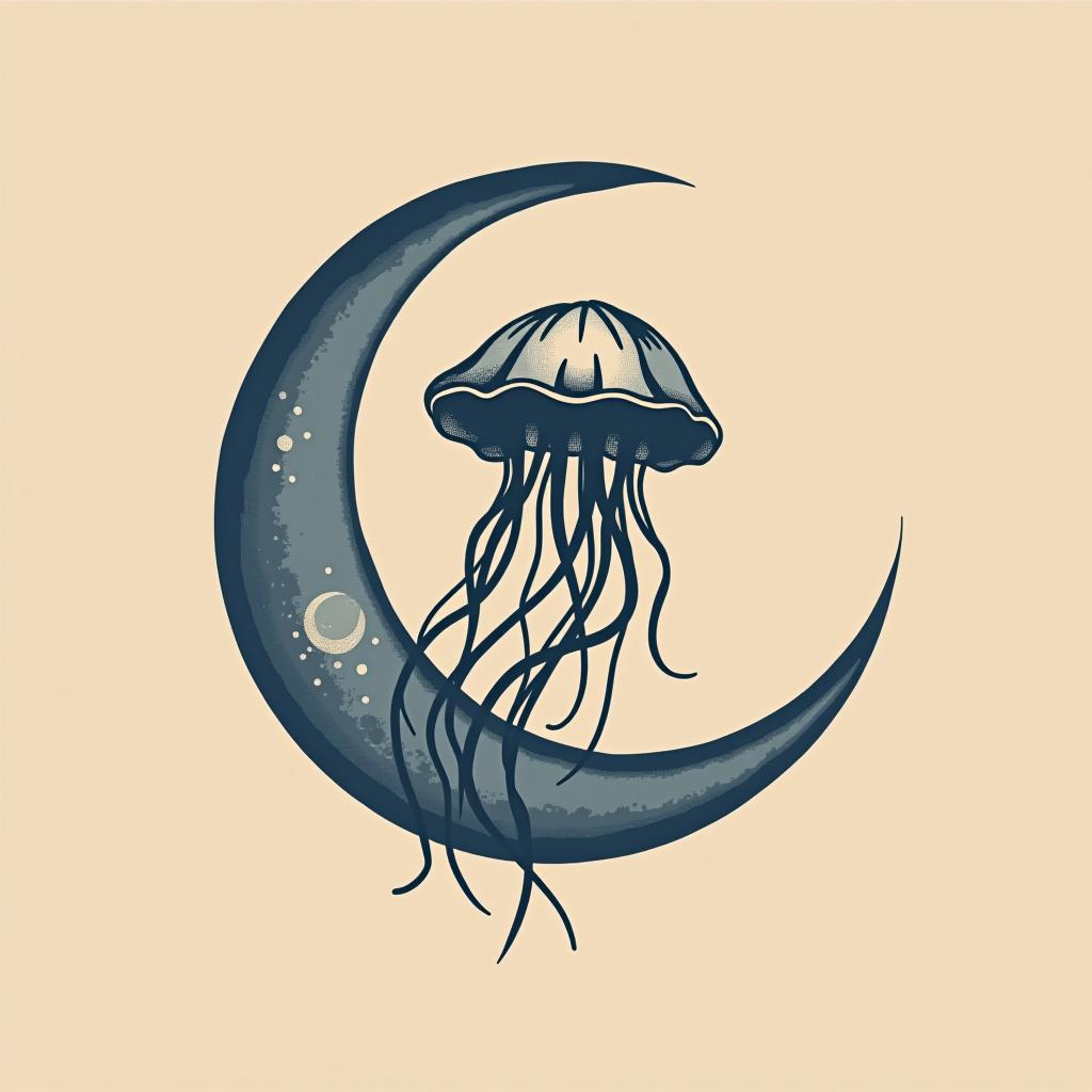  design a logo, jellyfish and crescent moon simple