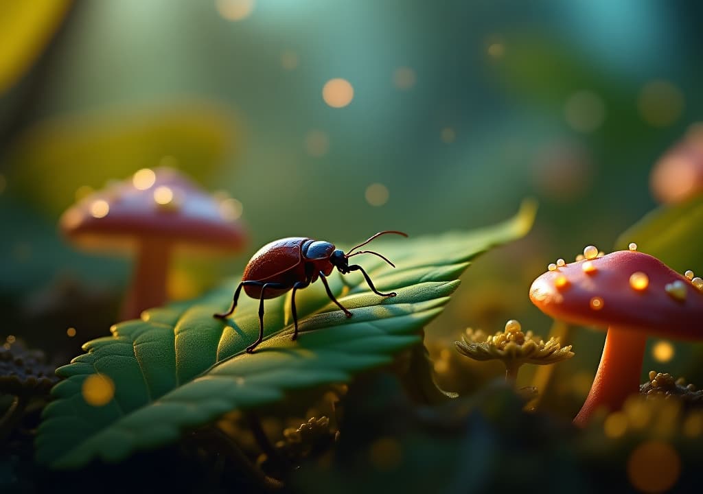  a mystical forest scene with a close up of an earwig perched on a vibrant leaf, surrounded by ethereal glowing orbs, intricate spider webs, and softly illuminated mushrooms, evoking a sense of hidden wisdom and mystery. hyperrealistic, full body, detailed clothing, highly detailed, cinematic lighting, stunningly beautiful, intricate, sharp focus, f/1. 8, 85mm, (centered image composition), (professionally color graded), ((bright soft diffused light)), volumetric fog, trending on instagram, trending on tumblr, HDR 4K, 8K