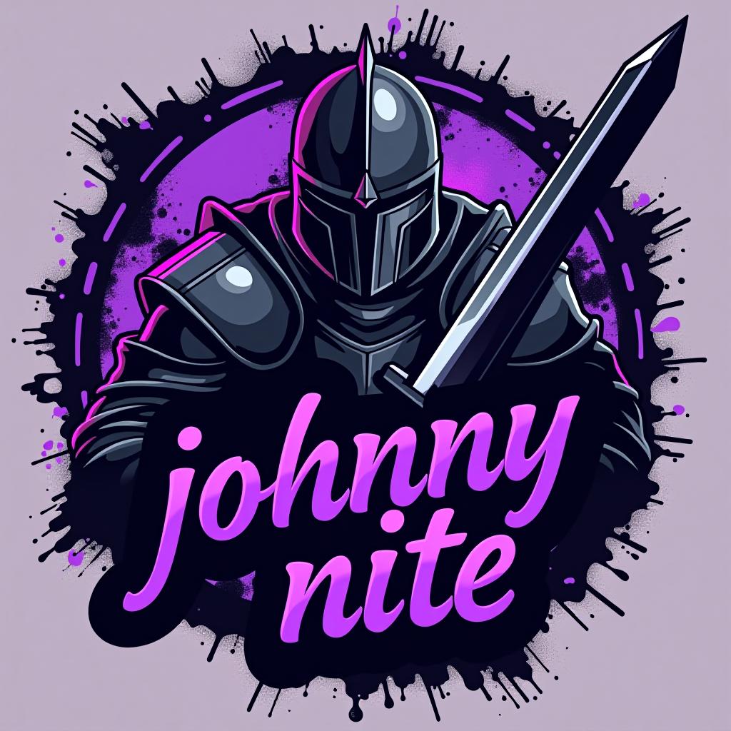  design a logo, in a realism style. knight black and purple graffiti, with the text 'johnny nite '.