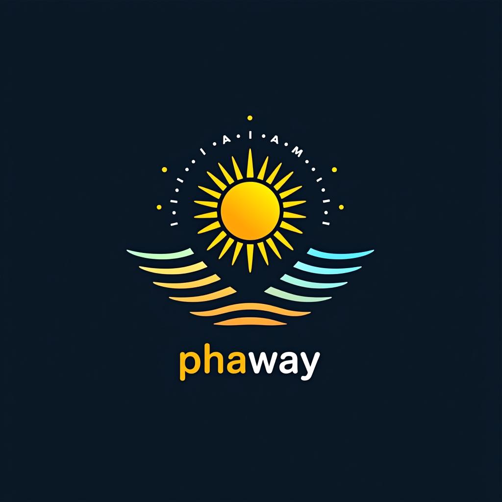  design a logo, un círculo y dentro del mismo un sol y que diga phaway me armas estos dos logos con inteligencia artificial. delse llama phaway el sol amarillo y el círculo de adentro celeste y letras blancas., with the text 'phaway'.