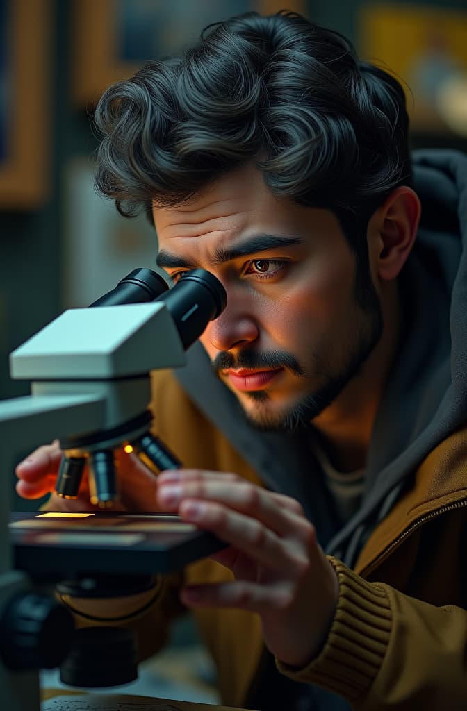  an architect finding something using his microscope, realistic, portrait, art by donato giancola and greg rutkowski, realistic face, digital art, trending on artstation hyperrealistic, full body, detailed clothing, highly detailed, cinematic lighting, stunningly beautiful, intricate, sharp focus, f/1. 8, 85mm, (centered image composition), (professionally color graded), ((bright soft diffused light)), volumetric fog, trending on instagram, trending on tumblr, HDR 4K, 8K