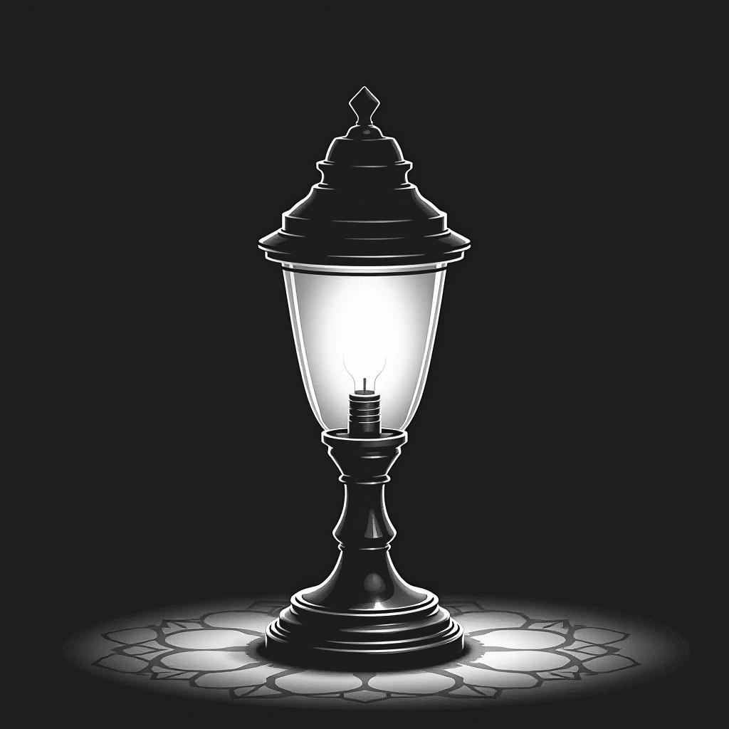  lamp, (logo:1.15), black and white, hq, hightly detailed, 4k