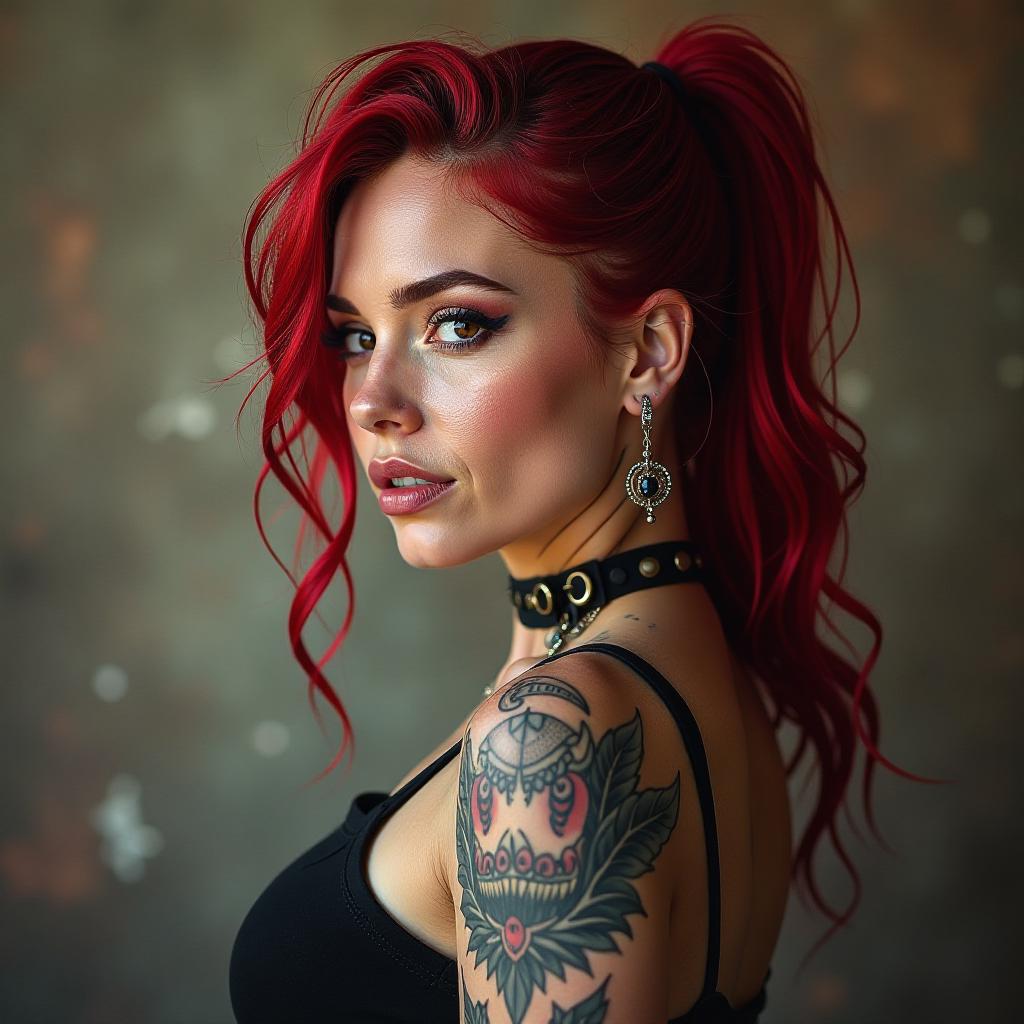  hard rock woman with tattoos and piercings