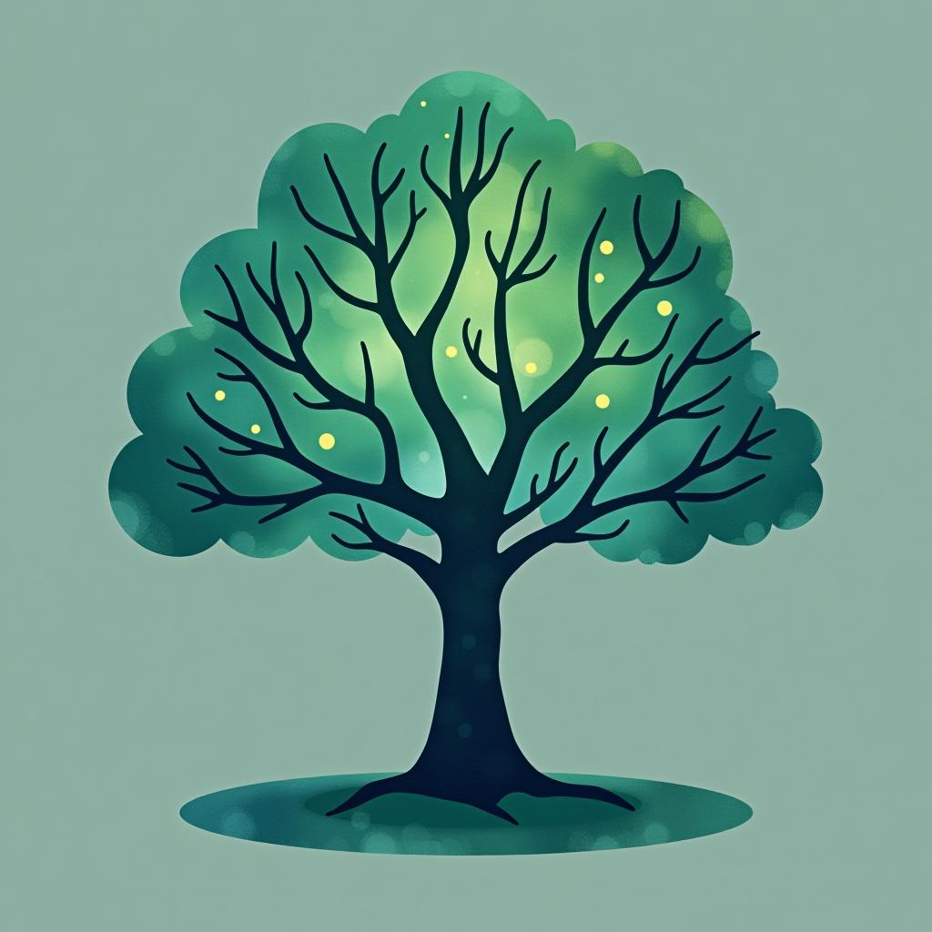  design a logo, watercolor style, logo of a tree, green and blue