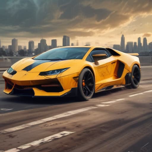 Silverado Lamborghini in Oil painting style with City background