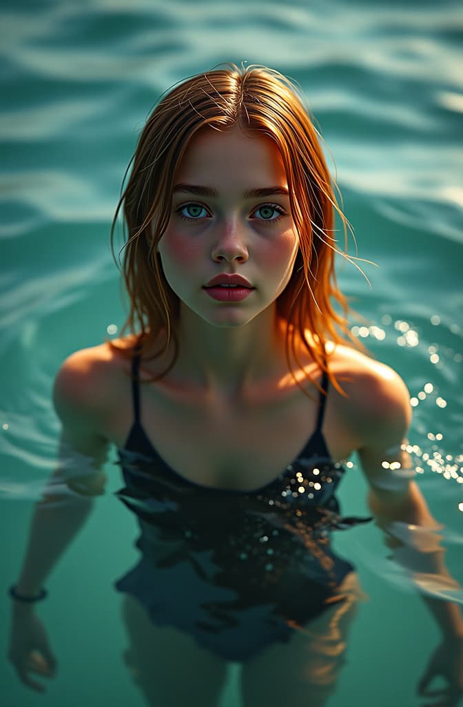  girl in swimming hyperrealistic, full body, detailed clothing, highly detailed, cinematic lighting, stunningly beautiful, intricate, sharp focus, f/1. 8, 85mm, (centered image composition), (professionally color graded), ((bright soft diffused light)), volumetric fog, trending on instagram, trending on tumblr, HDR 4K, 8K