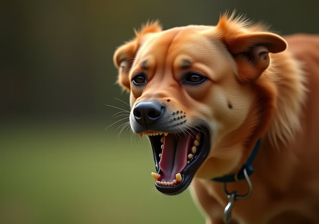  an aggressive dog growling and attacking, a dangerous dog showing it's teeth