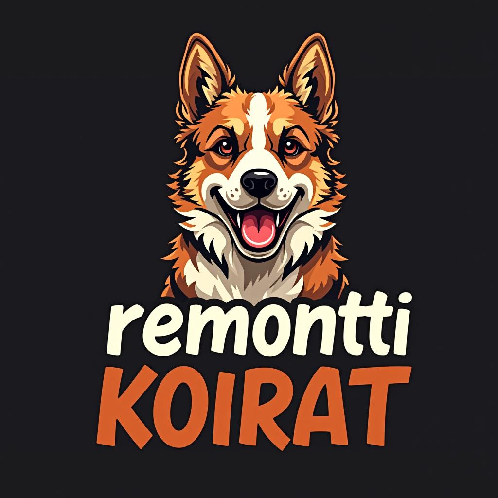  dog, text 'remontti koirat', (logo:1.15), hq, hightly detailed, 4k