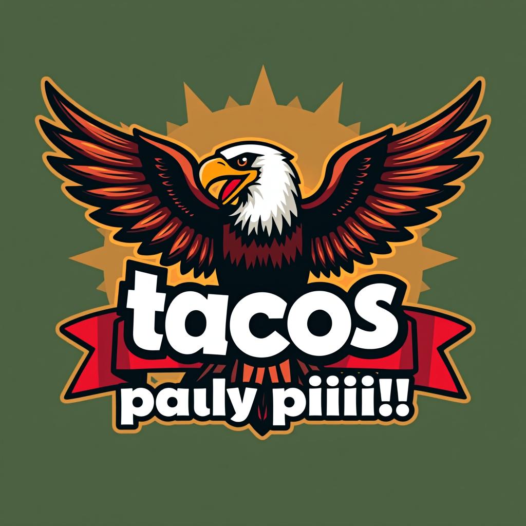  design a logo, excitement mexican eagle , with the text 'tacos pauly siiiii!'.