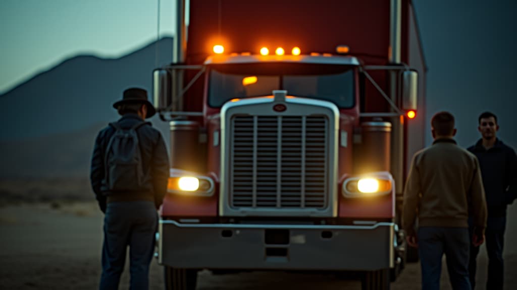  images about horror stories, the static engine of a truck as alberto and rafael face an unexpected breakdown in the middle of nowhere. hyperrealistic, full body, detailed clothing, highly detailed, cinematic lighting, stunningly beautiful, intricate, sharp focus, f/1. 8, 85mm, (centered image composition), (professionally color graded), ((bright soft diffused light)), volumetric fog, trending on instagram, trending on tumblr, HDR 4K, 8K