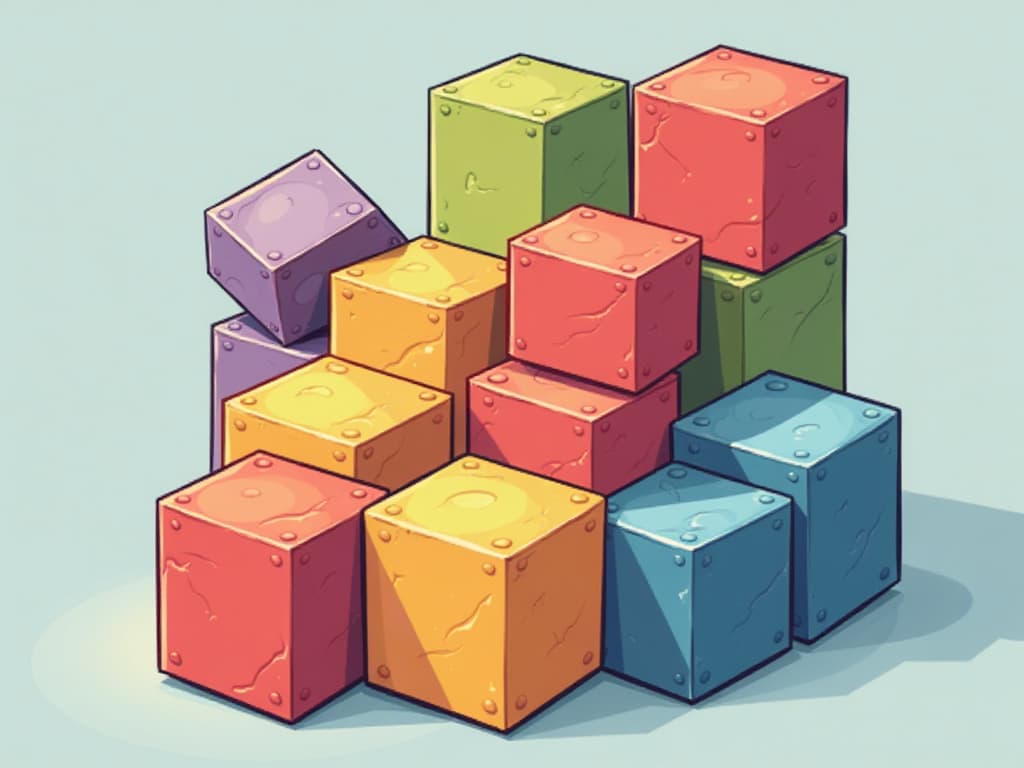  the icon for the puzzle block game. without unnecessary details. all objects are large.the blocks are square and multicolored