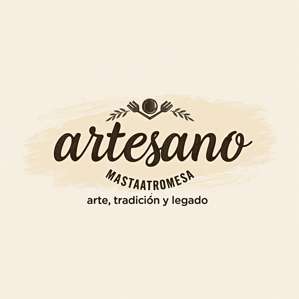  design a logo, in a pencil style. nombré de la marca “artesano” fondo con tonos claros, diseño elegante y simple con elementos de gastronomía , with the text 'gastronomía, arte, tradición y legado'.