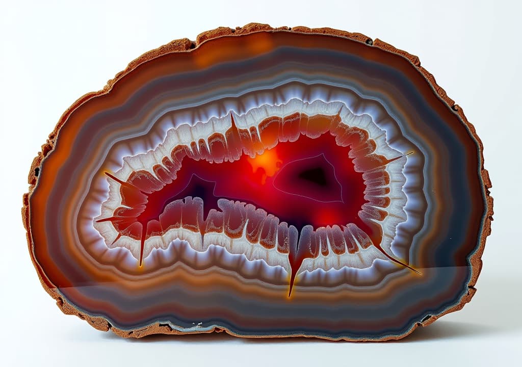  a cross section of a colorful agate stone showcasing intricate patterns and natural beauty.