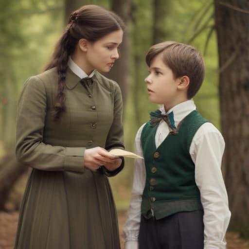 stepmom being strict to 13 year old boy in 1800s with Forests background