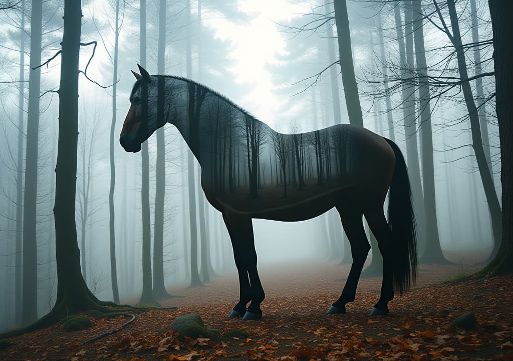  double exposure of a forest and a horse