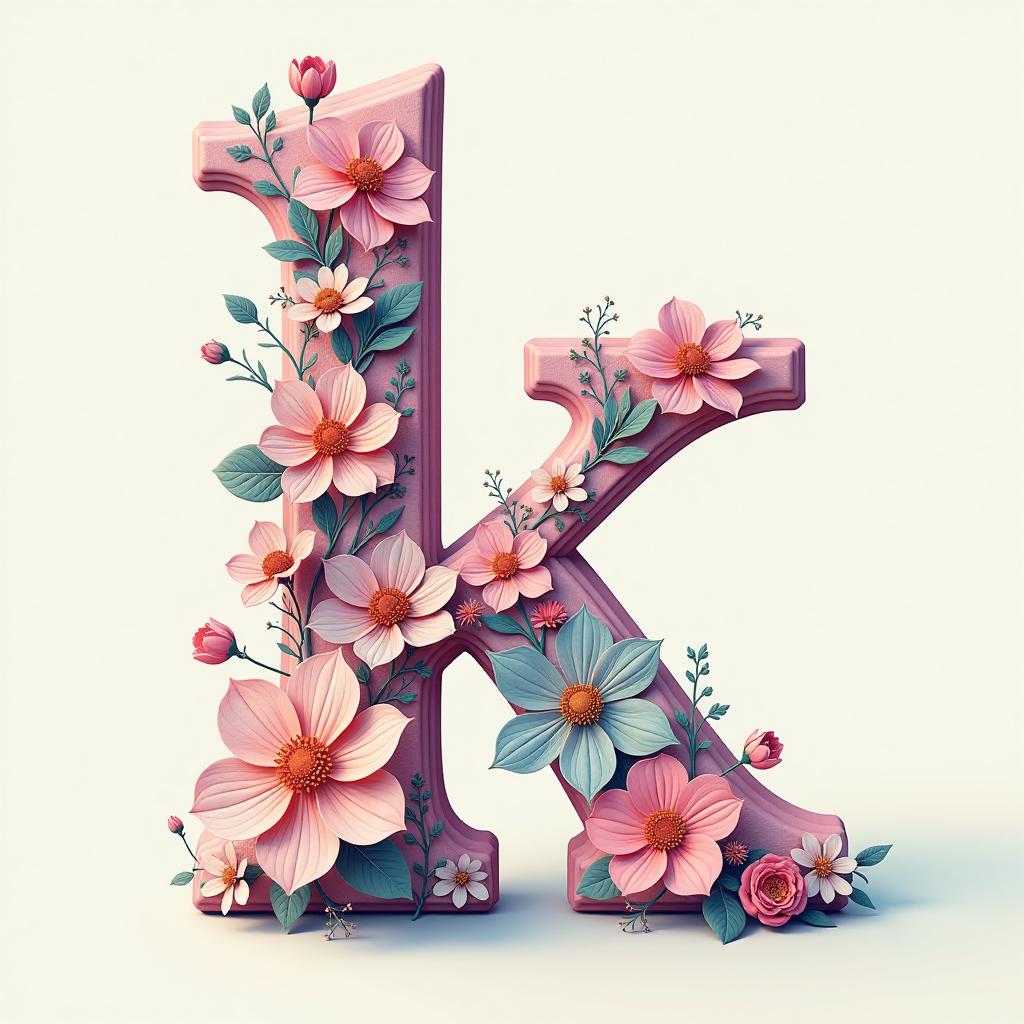  isometric style stylized image of the letter "k" digital image with double exposure. (vector art) contour (from the letter "e": 1.7) :: filled patternjv. hyperdetailing. elegance. surrealist abstraction, fantasy flowers, magic dust, gentle pastel palette, ornament. . vibrant, beautiful, crisp, detailed, ultra detailed, intricate