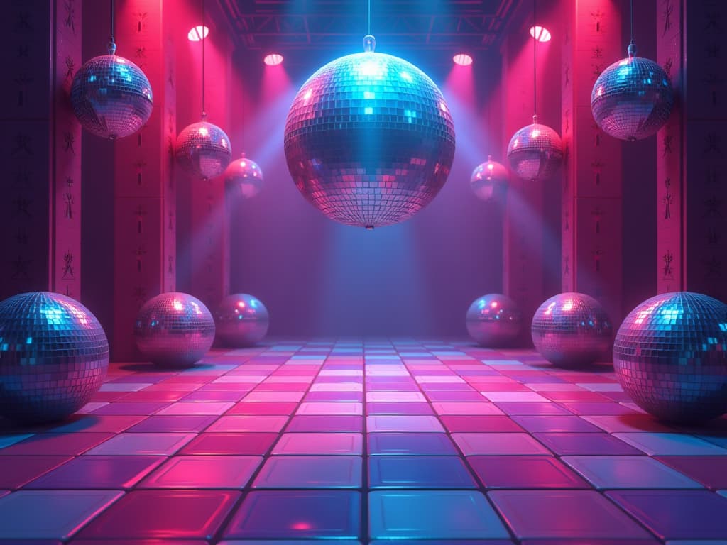  disco themed the icon for the puzzle block game. without unnecessary details. all objects are large.the blocks are square and multicolored . vibrant, groovy, retro 70s style, shiny disco balls, neon lights, dance floor, highly detailed