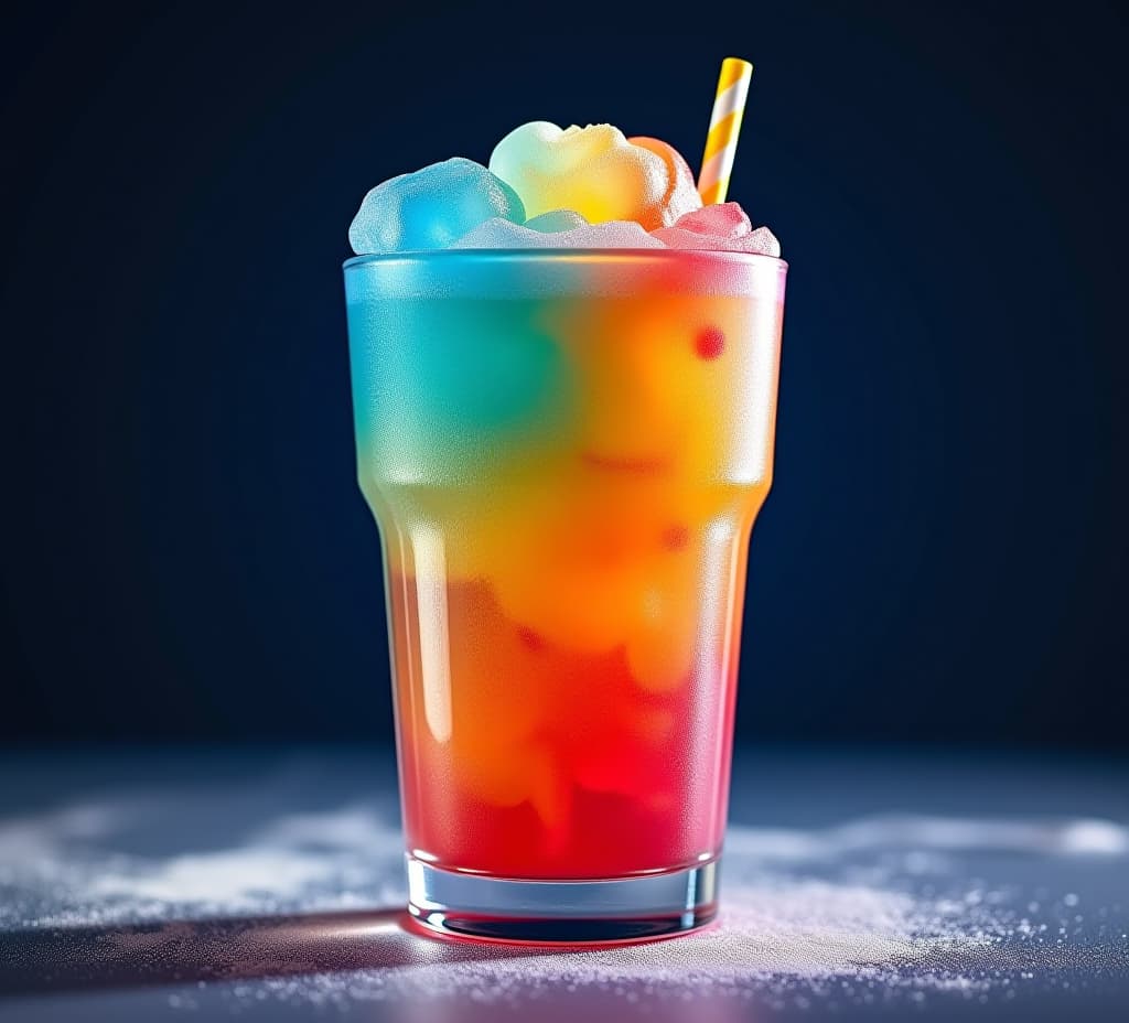  studio shot of a colorful crushed ice slushy drink