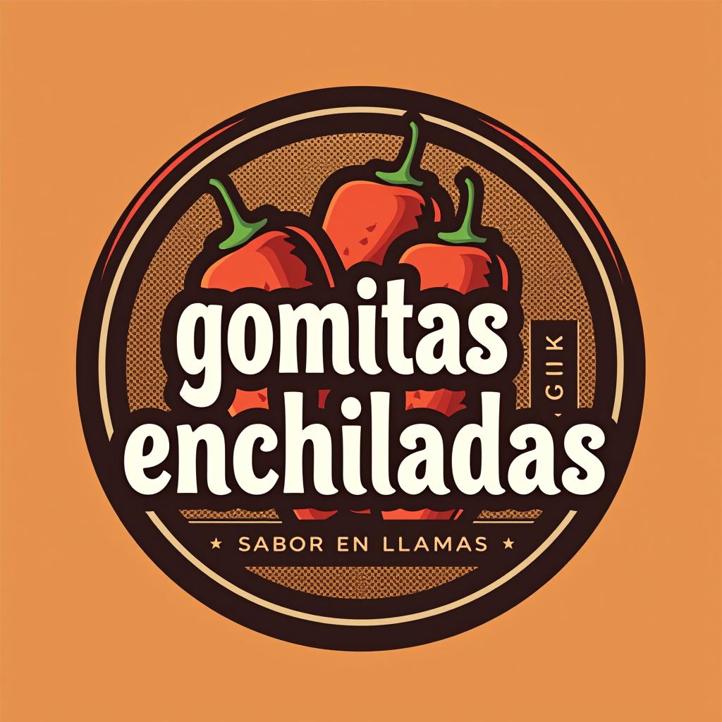  design a logo, gomitas enchiladas , with the text 'gomitas enchiladas sabor en llamas '.