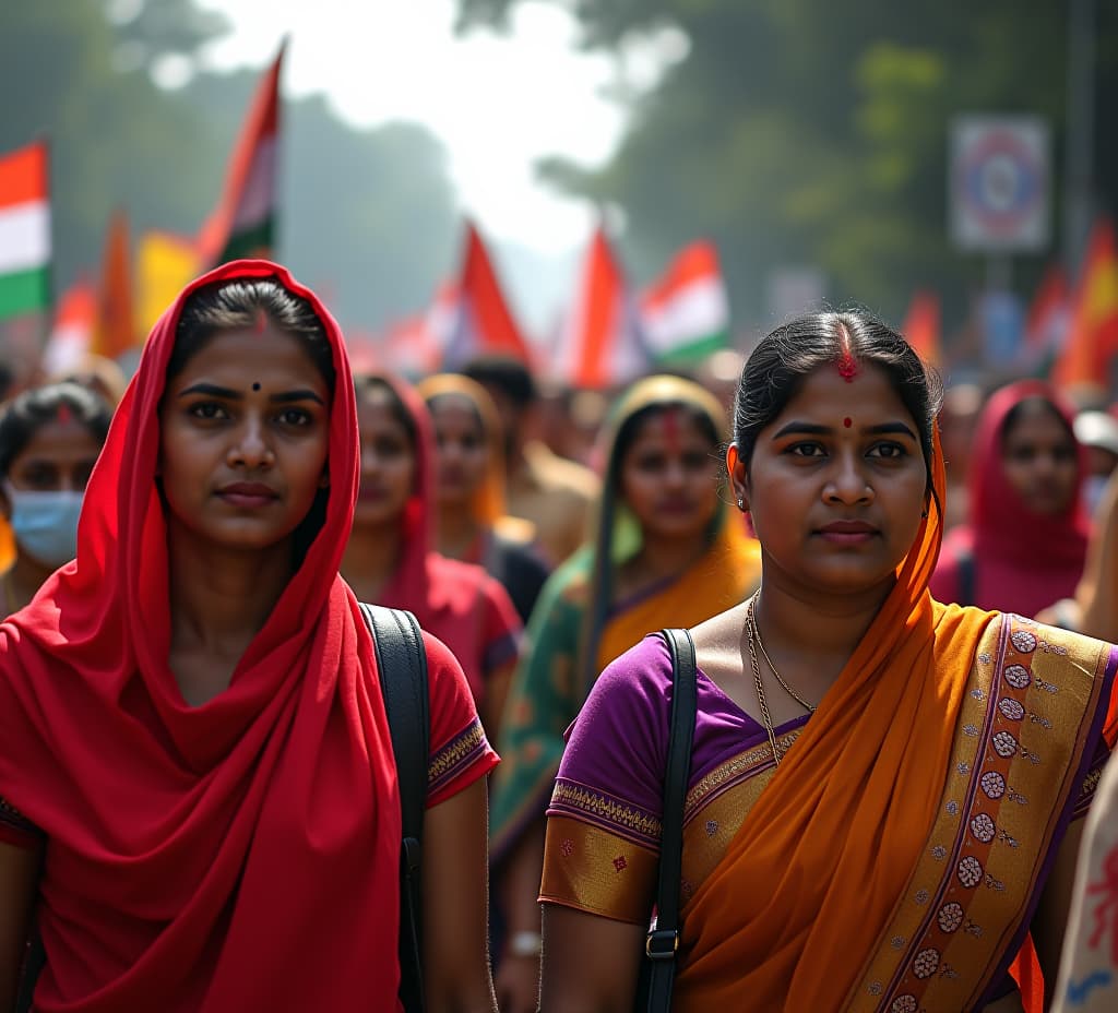  hundreds of young indian women protest in the streets of india