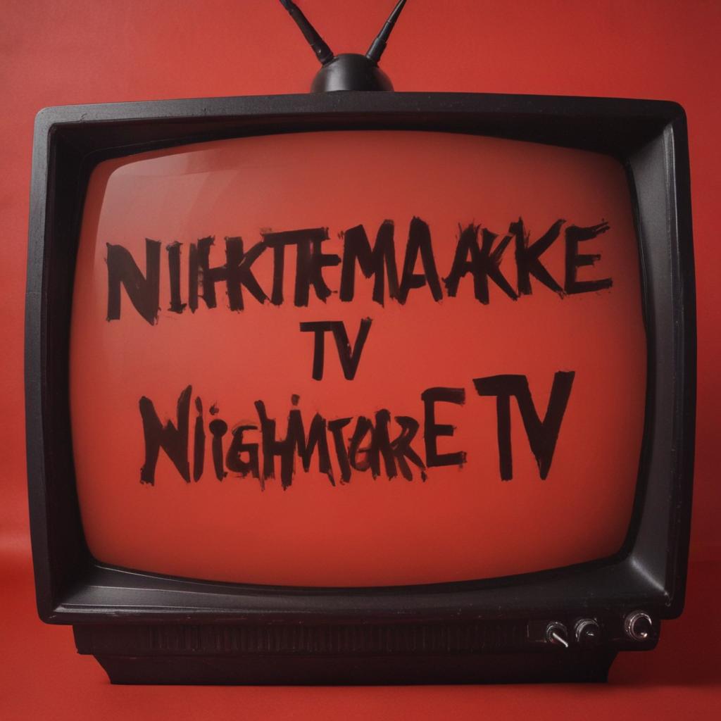 Profile photo of a horror channel with the name written correctly without spelling mistakes "Nightmare TV" Red background No character Retro style