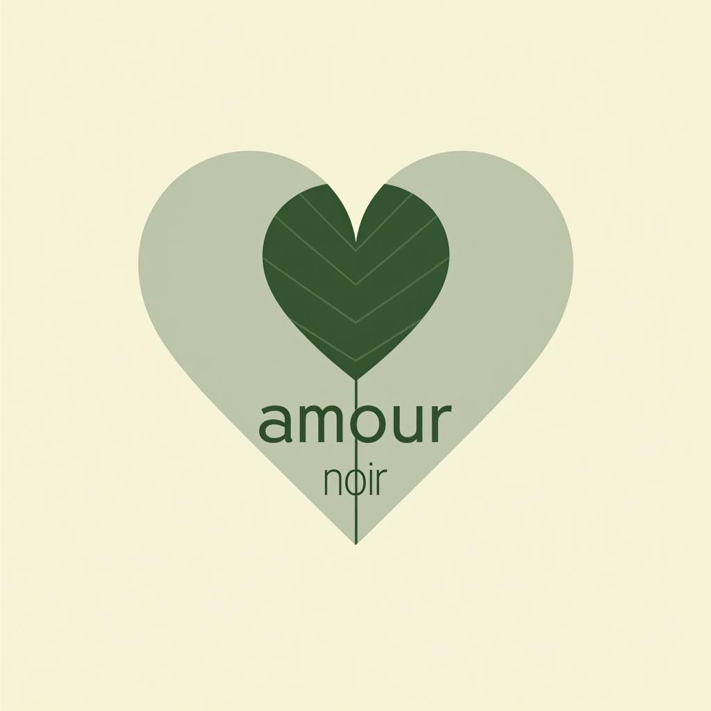  design a logo, logo géométrique minimaliste d'une feuille verte, graphique vectoriel, with the text 'amour noir'.