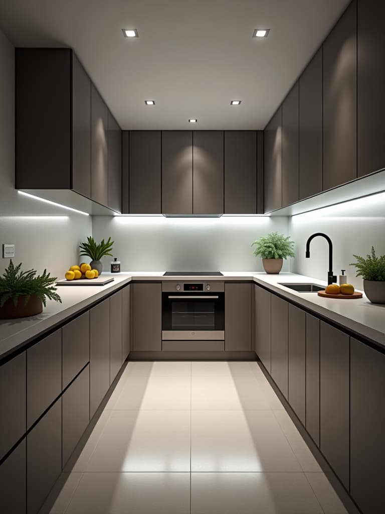  high quality portrait photo of a sleek, modern small kitchen featuring a monochromatic color scheme, hidden appliances, and seamless cabinetry, viewed from a corner perspective hyperrealistic, full body, detailed clothing, highly detailed, cinematic lighting, stunningly beautiful, intricate, sharp focus, f/1. 8, 85mm, (centered image composition), (professionally color graded), ((bright soft diffused light)), volumetric fog, trending on instagram, trending on tumblr, HDR 4K, 8K