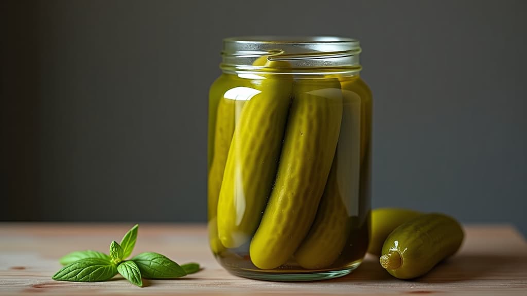  glass jar filled with pickles, 4k hyperrealistic photo