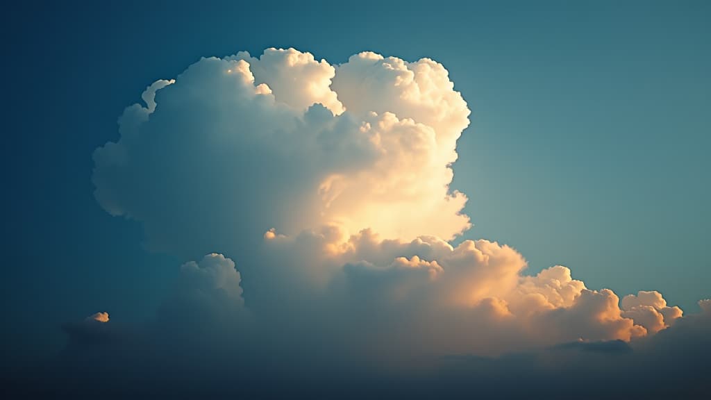  a low angle shot of towering cumulonimbus clouds building up before a summer storm, with sunlight piercing through the edges, shot during late afternoon, captured with a nikon z7 ii, 28mm lens, high contrast