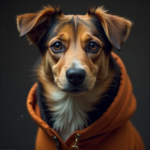  dog image hyperrealistic, full body, detailed clothing, highly detailed, cinematic lighting, stunningly beautiful, intricate, sharp focus, f/1. 8, 85mm, (centered image composition), (professionally color graded), ((bright soft diffused light)), volumetric fog, trending on instagram, trending on tumblr, HDR 4K, 8K