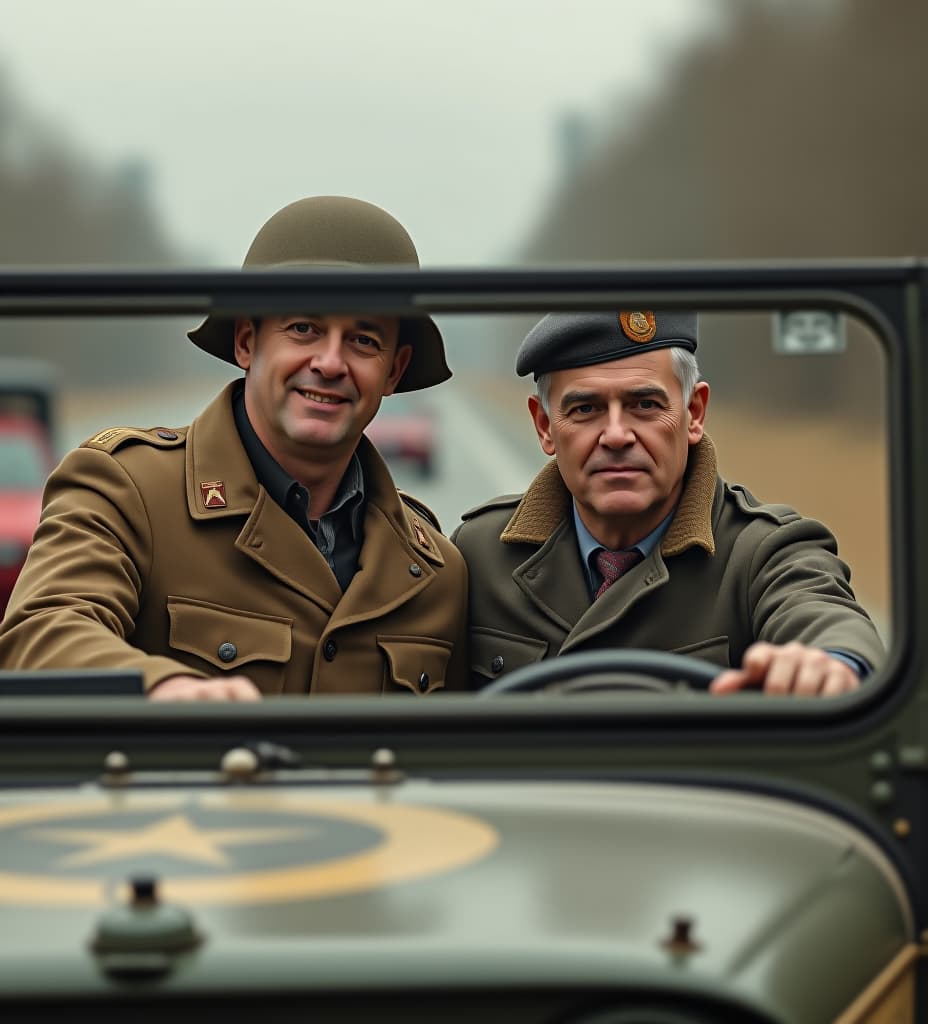  a picture of general george patton and minnesota governor tim walz in a jeep in italy.