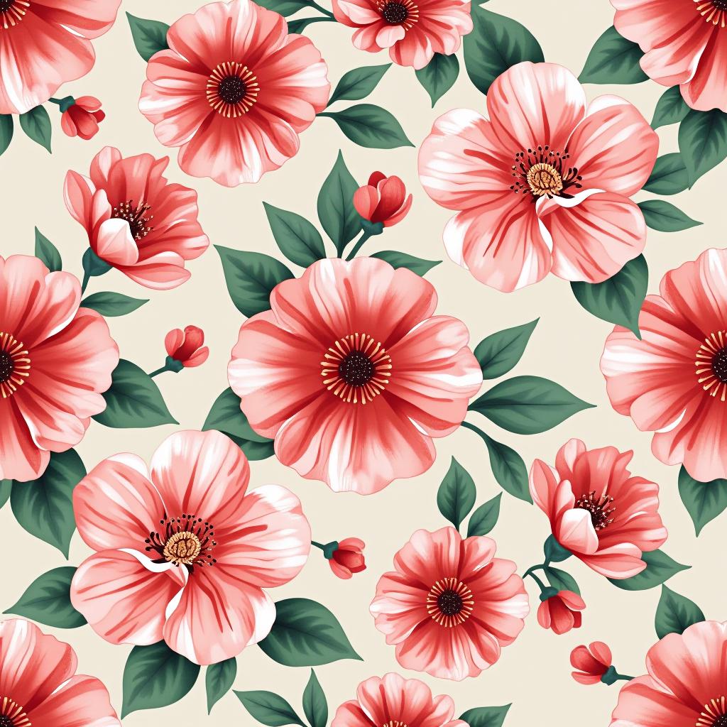  create a seamless digital design featuring a pattern of large, beautiful flowers with soft, watercolor like effects. the flowers should cover the entire surface, creating a bold, elegant, and continuous look. the overall style should be light and airy, with delicate leaves and petals to enhance the natural, floral theme. the design should be seamless to ensure it can be used in repeating patterns or wraps.