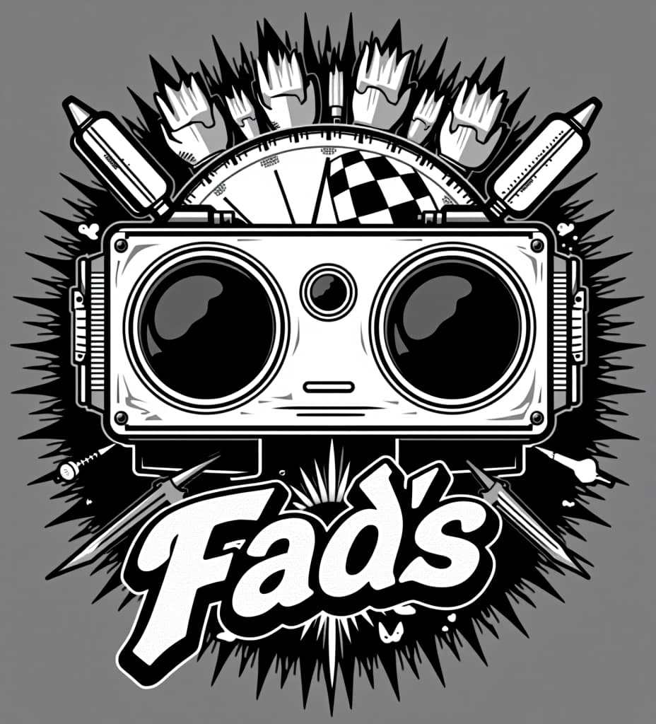  a black and white vector retro styled t shirt design of classic 90's fads