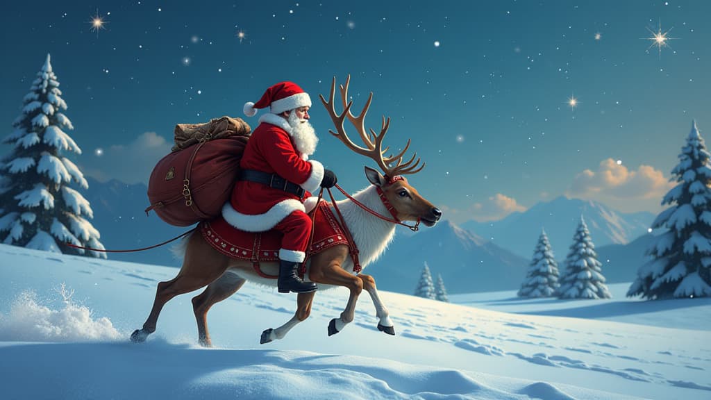  santa claus on reindeer ar 16:9 {prompt}, maximum details