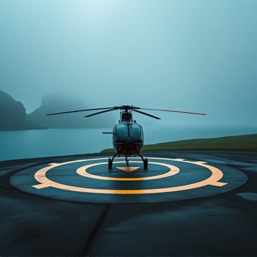  realistic, photo, masterpiece, high quality, 4k, hdr,, helicopter landing pad in a stormy remote island. hyperrealistic, full body, detailed clothing, highly detailed, cinematic lighting, stunningly beautiful, intricate, sharp focus, f/1. 8, 85mm, (centered image composition), (professionally color graded), ((bright soft diffused light)), volumetric fog, trending on instagram, trending on tumblr, HDR 4K, 8K