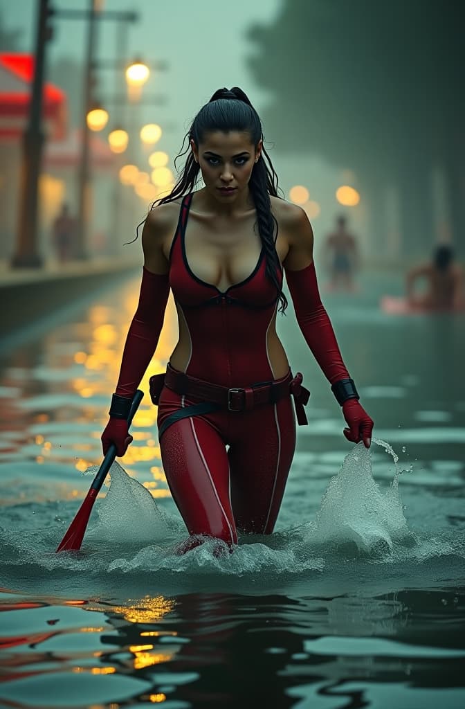  ladypool corriendo al baÑo hyperrealistic, full body, detailed clothing, highly detailed, cinematic lighting, stunningly beautiful, intricate, sharp focus, f/1. 8, 85mm, (centered image composition), (professionally color graded), ((bright soft diffused light)), volumetric fog, trending on instagram, trending on tumblr, HDR 4K, 8K