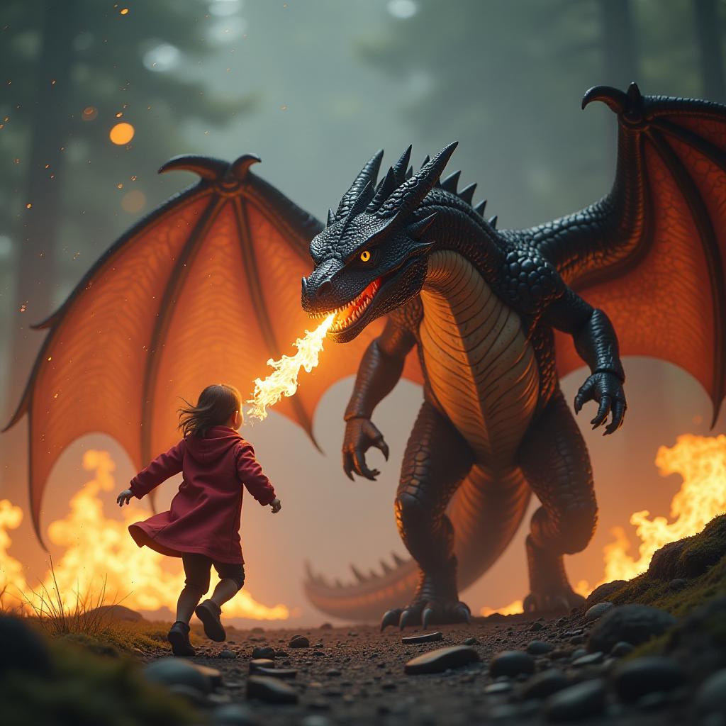  well, that was the last straw! drake was pissed. he breathed fire at zack, who was running away screaming, "oooh! i'm soooo sorry, mister big and mean dragon sir!" hyperrealistic, full body, detailed clothing, highly detailed, cinematic lighting, stunningly beautiful, intricate, sharp focus, f/1. 8, 85mm, (centered image composition), (professionally color graded), ((bright soft diffused light)), volumetric fog, trending on instagram, trending on tumblr, HDR 4K, 8K