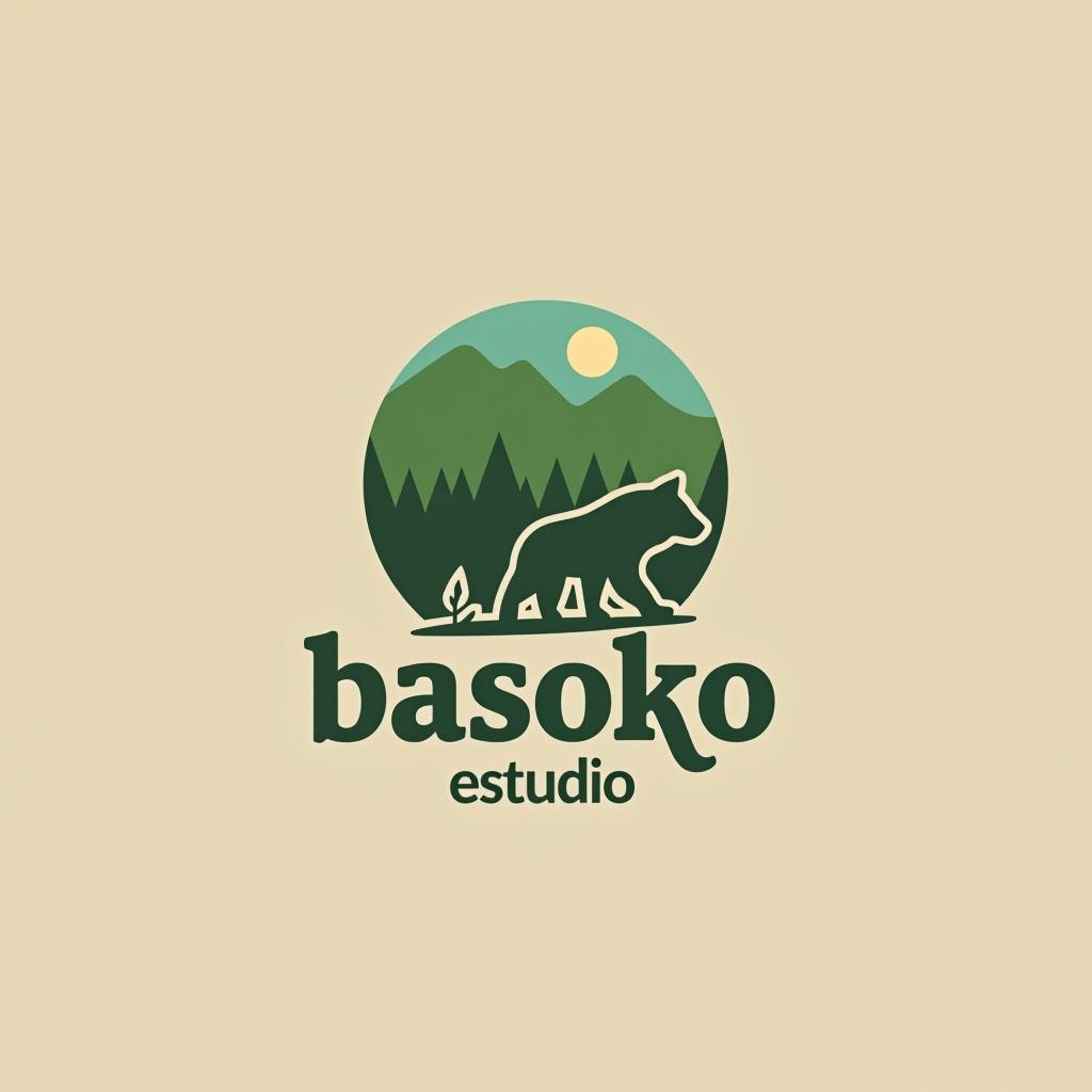  design a logo, lobos y naturaleza bosques , with the text 'basoko estudio'.