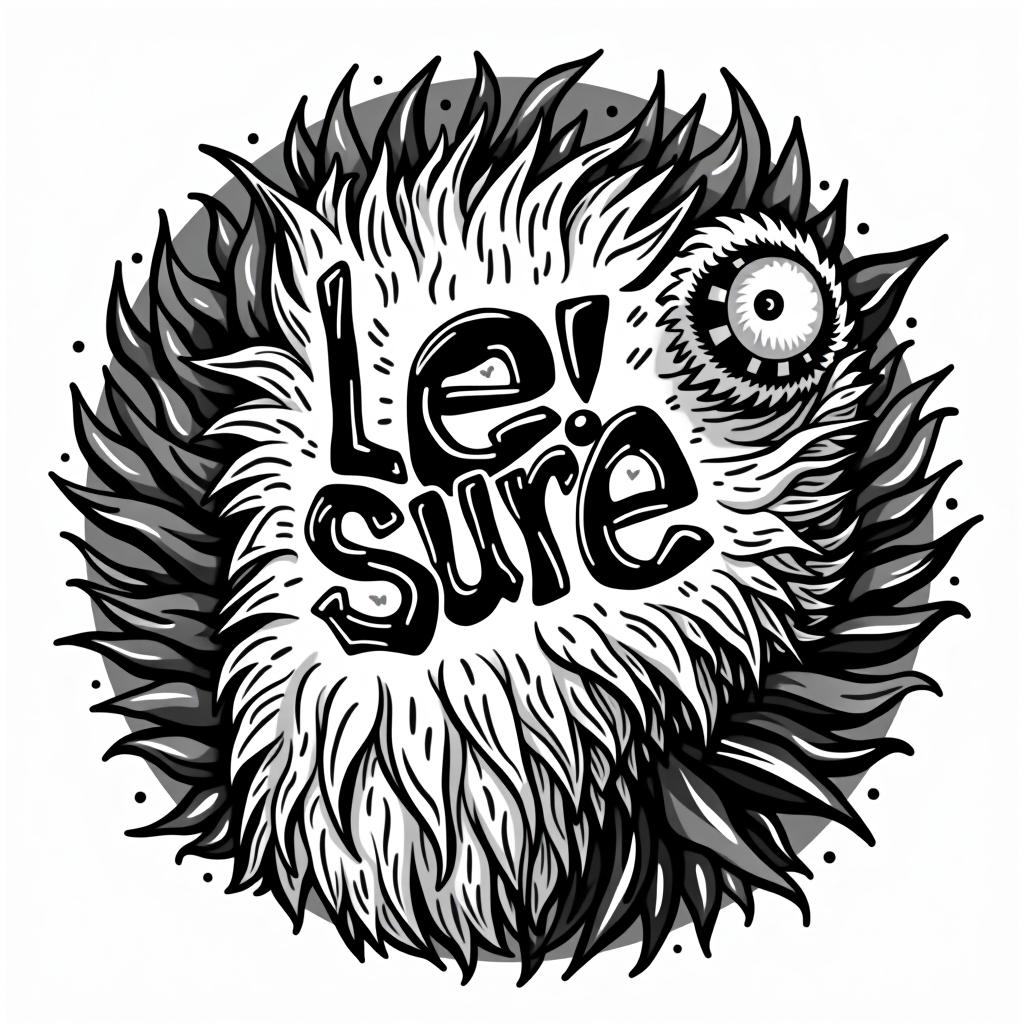  le!sure , (logo:1.15), black and white, hq, hightly detailed, 4k