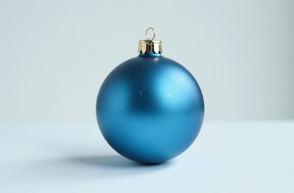  professional detailed photography, christmas blue ball on white background ar 3:2, (muted colors, dim colors, soothing tones), (vsco:0.3)