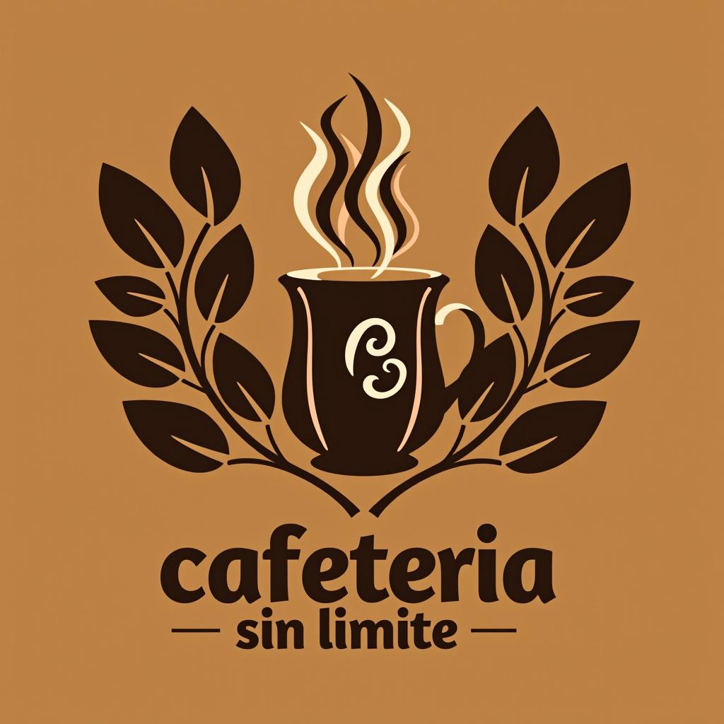  design a logo, quiero usar tonos de cafe, que tenga una taza y unas ramas de café , with the text 'cafeteria sin limite '.