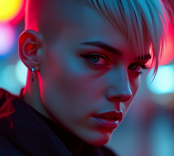  ultra realistic close up portrait ((beautiful pale cyberpunk female with heavy black eyeliner)), blue eyes, shaved side haircut, hyper detail, cinematic lighting, magic neon, dark red city, canon eos r3, nikon, f/1.4, iso 200, 1/160s, 8k, raw, unedited, symmetrical balance, in frame, 8k hyperrealistic, full body, detailed clothing, highly detailed, cinematic lighting, stunningly beautiful, intricate, sharp focus, f/1. 8, 85mm, (centered image composition), (professionally color graded), ((bright soft diffused light)), volumetric fog, trending on instagram, trending on tumblr, HDR 4K, 8K