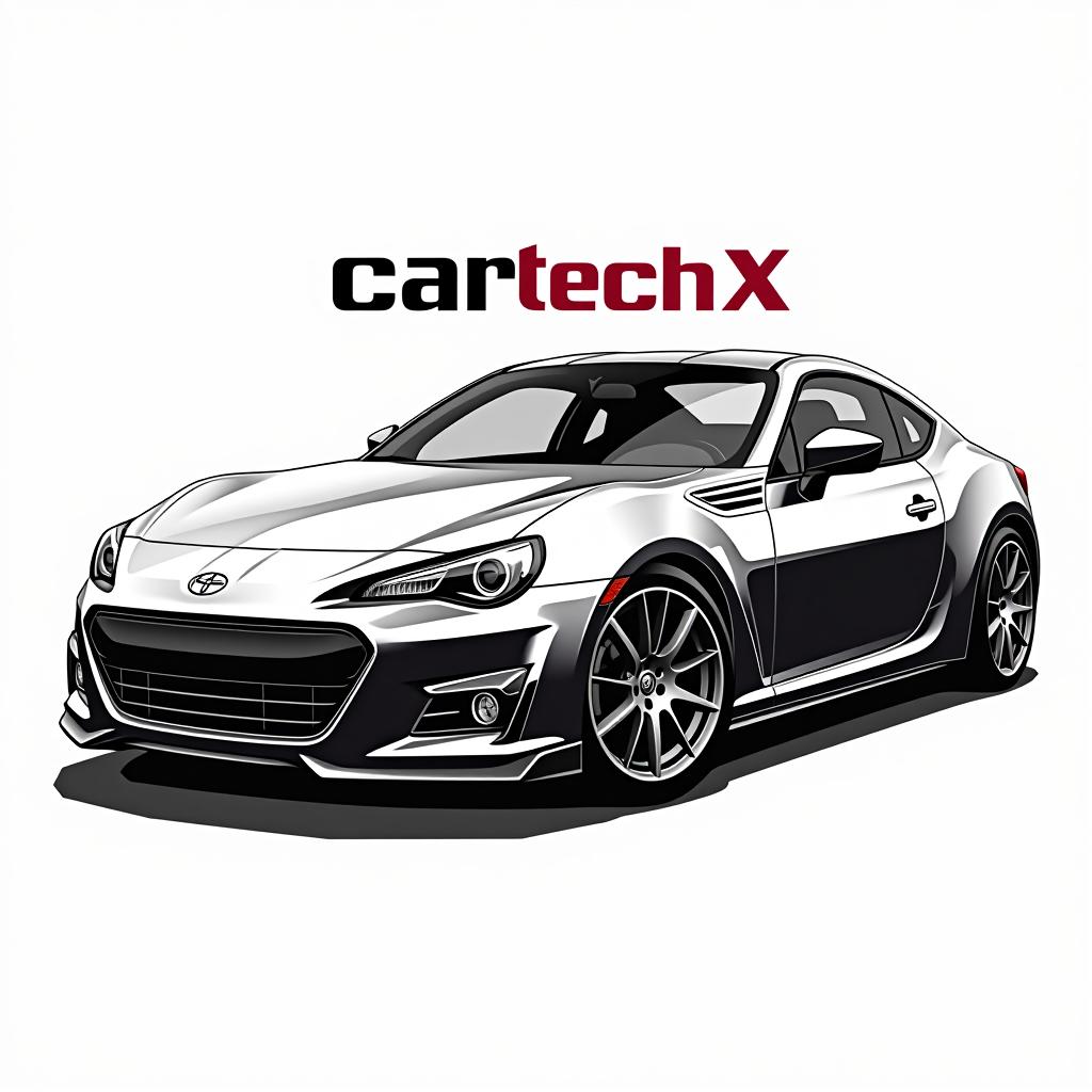  car, text 'cartechx', (logo:1.15), black and white, hq, hightly detailed, 4k