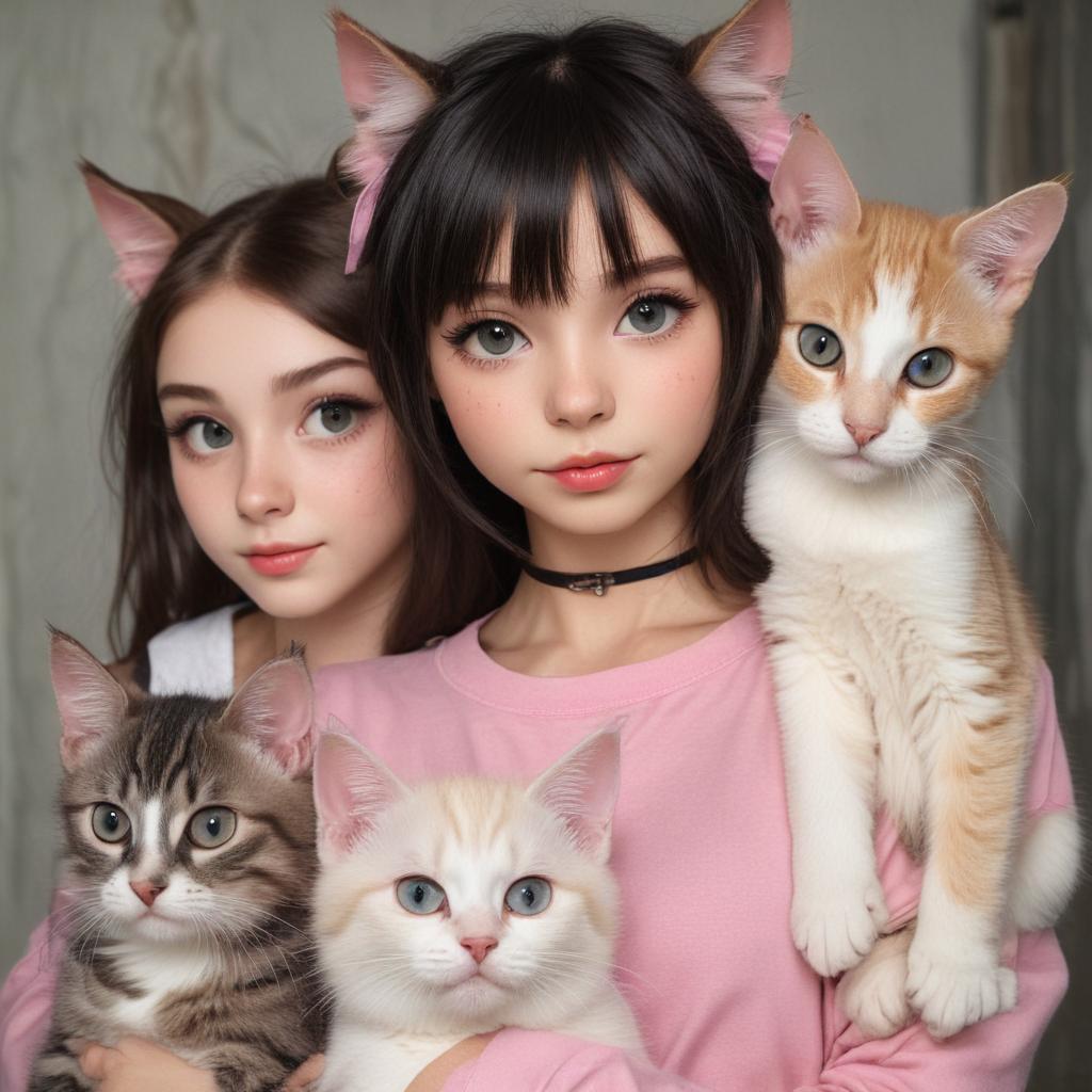 three young cat girl hybrids