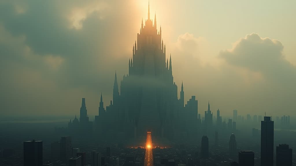  a mystical representation of the tower of babel juxtaposed with a modern cityscape, illustrating the legacy of the story in contemporary times. hyperrealistic, full body, detailed clothing, highly detailed, cinematic lighting, stunningly beautiful, intricate, sharp focus, f/1. 8, 85mm, (centered image composition), (professionally color graded), ((bright soft diffused light)), volumetric fog, trending on instagram, trending on tumblr, HDR 4K, 8K